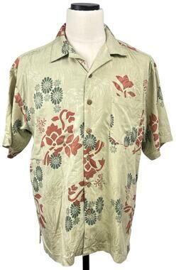 Vintage 90s Paradise Blue Men’s XL Silk Floral Hawaiian Camp Shirt